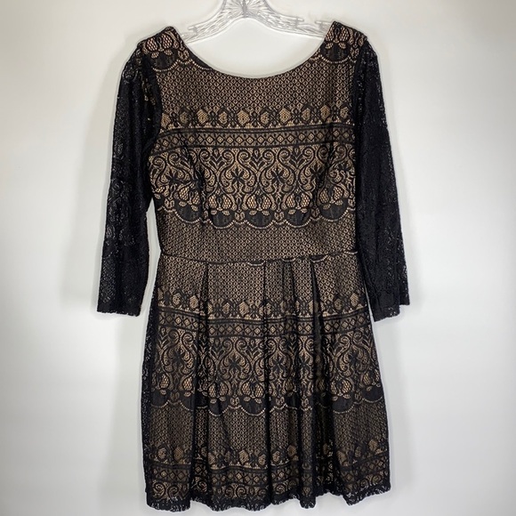 B. Darlin Black Lace W/Nude Underlay Fit & Flare Dress - Picture 1 of 8
